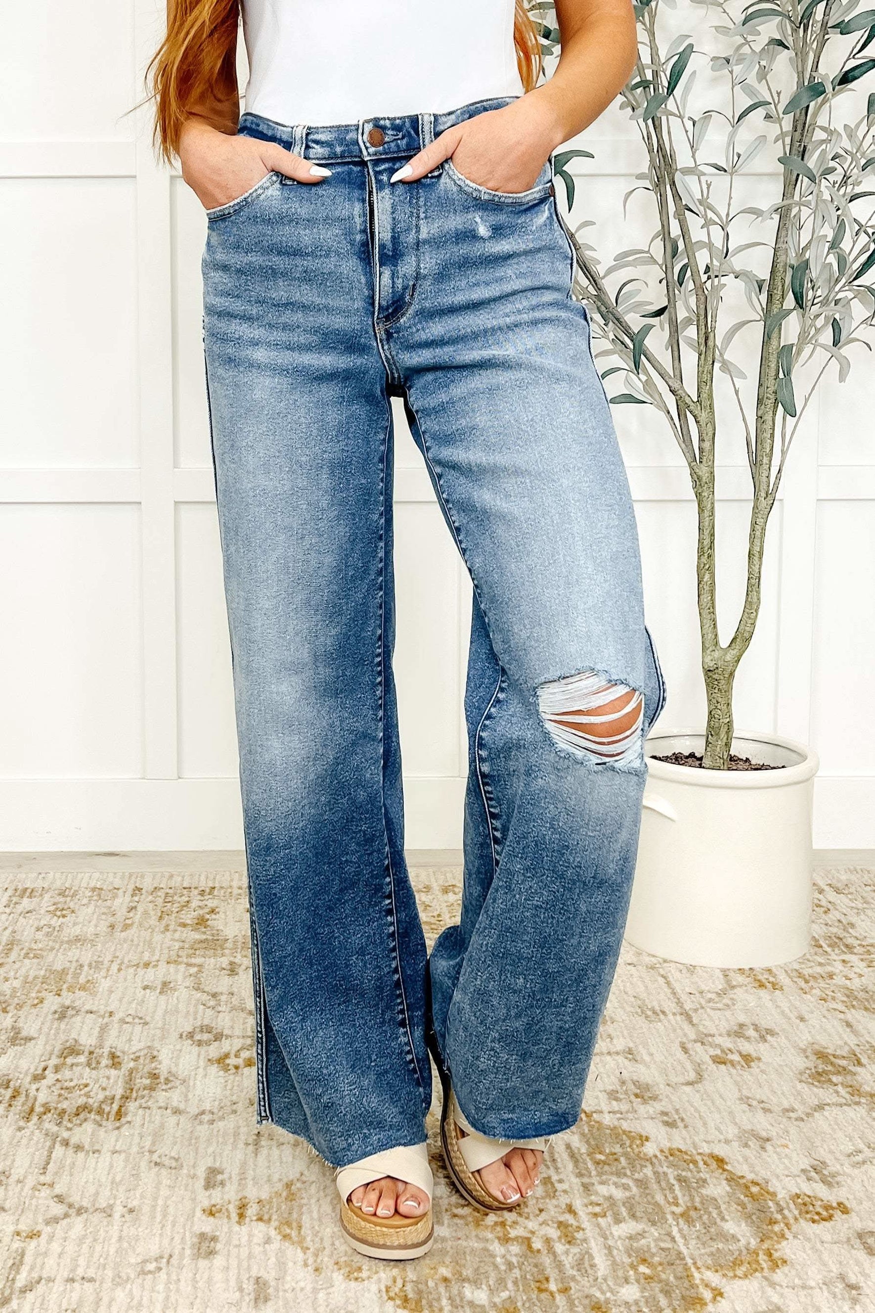Tucker High Rise Vintage Wash Wide Leg Jeans - SwagglyLife Home & Fashion
